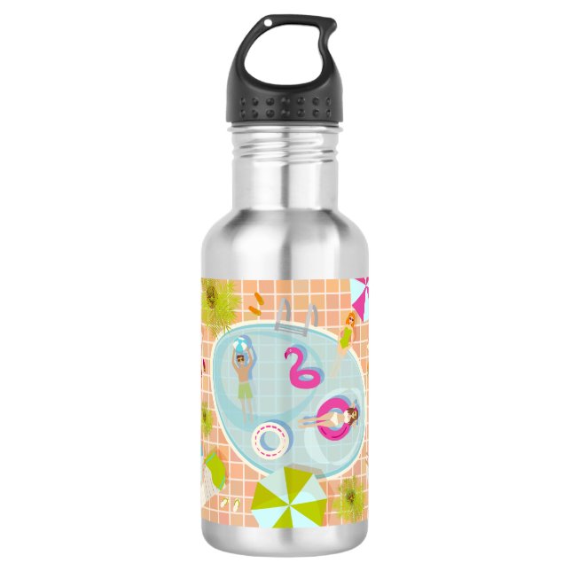 Botella De Agua Chicas de bikini y chicos jugando al billar (Anverso)