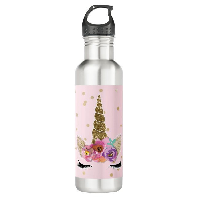 Botella De Agua Chicas de Glam, Purpurina de oro de Unicornio, esp (Anverso)