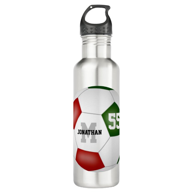 Botella De Agua chicas de la selección de fútbol rojo verde (Anverso)