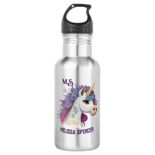 Botella De Agua Chicas de moda Cute elegante morado mágico unicorn