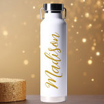 Botella De Agua Chicas de oro de moda Nombre Personalizado de guió<br><div class="desc">Una botella de agua monocasco de oro personalizada para un chica al que le encantan los regalos simples y manuscritos. Hermoso guión cursivo en el costado de la botella que explica su nombre.</div>