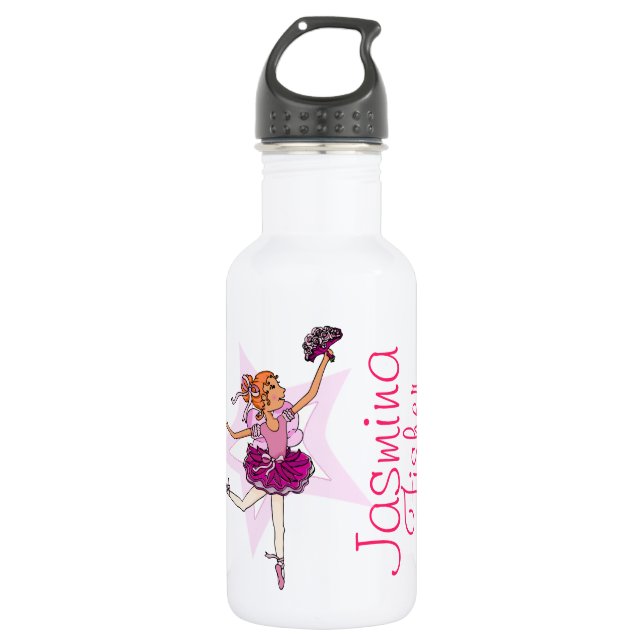 Botella De Agua chicas de pelo rojo Ballerina nombrados blancos (Anverso)