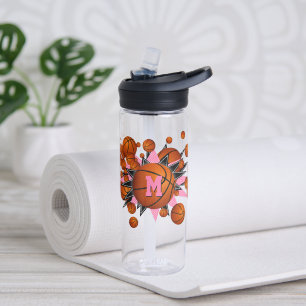 Botella De Agua chicas deportivos estrellas de baloncesto negro ro