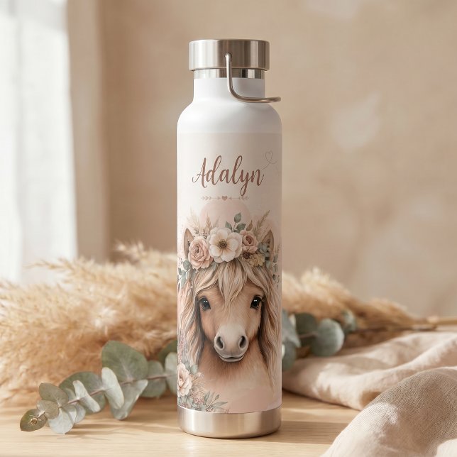 Botella De Agua Chicas Lindo Boho Caballo Nombre Personalizado (Subido por el creador)