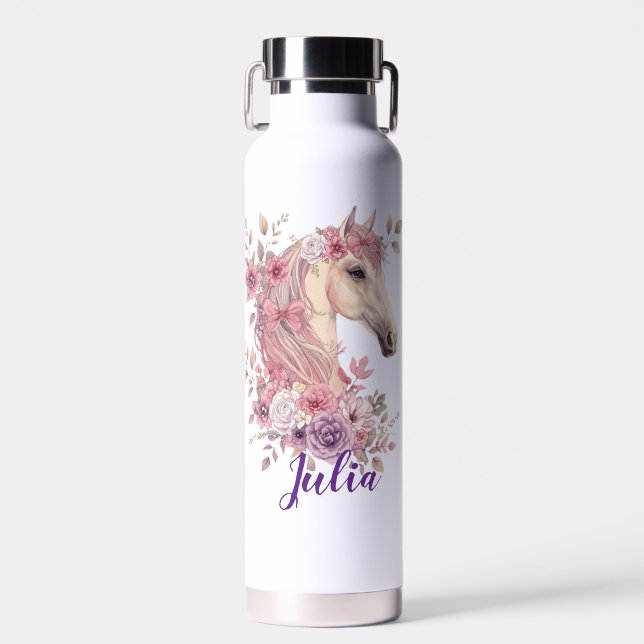 Botella De Agua Chicas Lindos Caballos Flor Pastel Poni (Delantero)