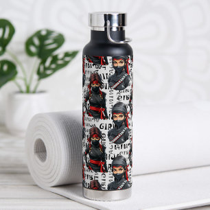 Botella De Agua Chicas Ninja Anime con diseño de patrón de texto