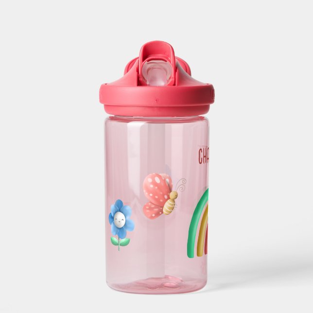 Botella De Agua Chicas niños con mariposa arco iris personalizados (Delante)