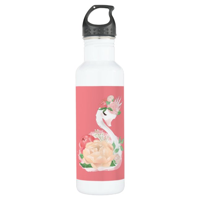 Botella De Agua Chicas personalizados floral Swan (Anverso)