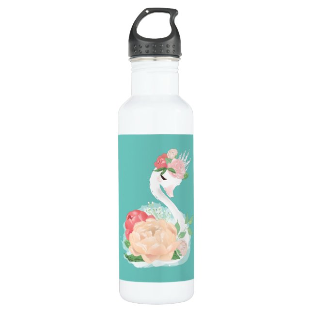 Botella De Agua Chicas personalizados floral Swan (Anverso)