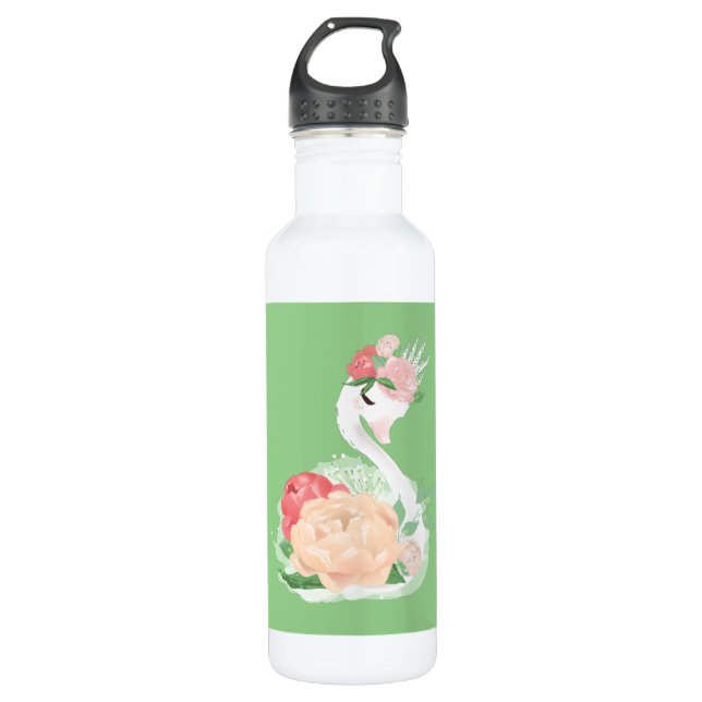 Botella De Agua Chicas personalizados floral Swan (Anverso)