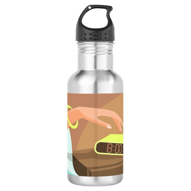 Botella De Agua Chicas presionando con la mano el botón de sondeo  (Anverso)