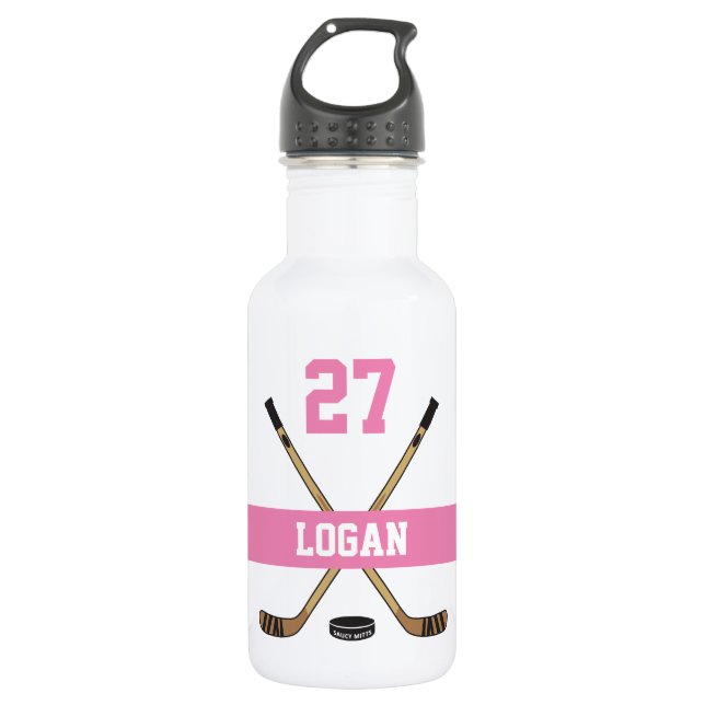 Botella De Agua Chicas rosados con nombre de jugador de hockey per (Anverso)