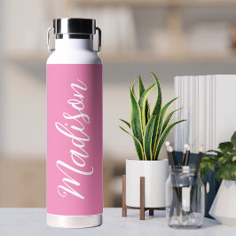 Botella De Agua Chicas rosados de moda Nombre guión blanco persona