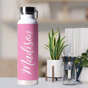 Botella De Agua Chicas rosados de moda Nombre guión blanco persona