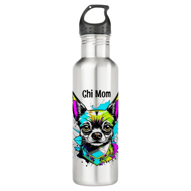 Botella De Agua Chihuahua Cyberpunk estilo Art Chi Mom (Anverso)