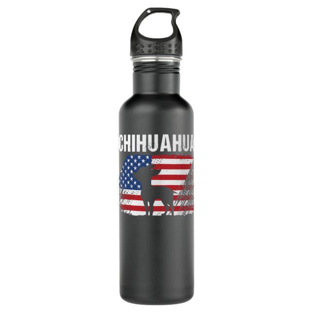 Botella De Agua Chihuahua Perro Bandera Americana Retro Perro Silh (Anverso)
