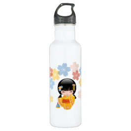Botella De Agua Chimenea kokeshi - Chica kimono geisha amarillo