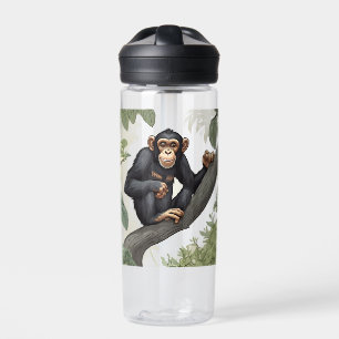Botella De Agua Chimpancé lindo en la rama saluda