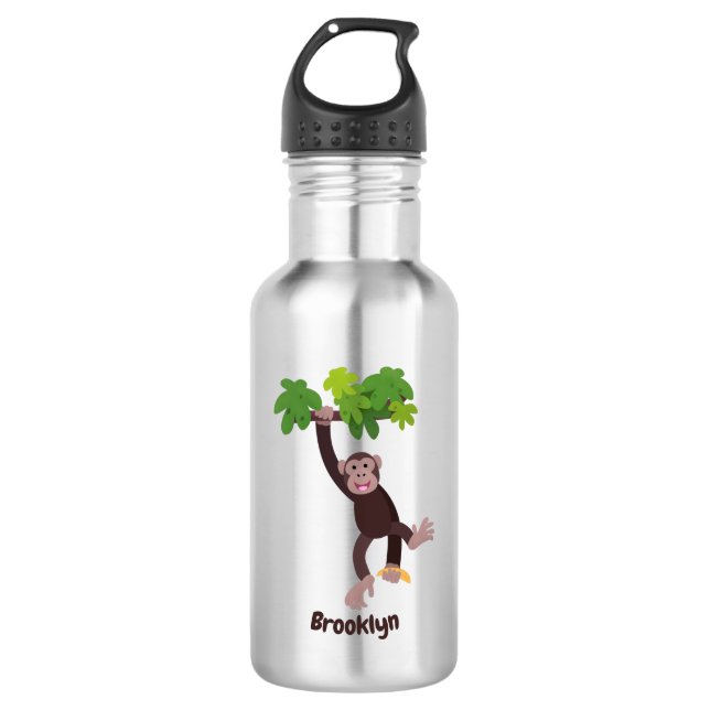 Botella De Agua Chimpancé lindo en personalizado colgante de la ju (Anverso)