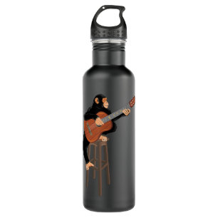 Botella De Agua Chimpancé tocando guitarra acústica. Mono gracioso