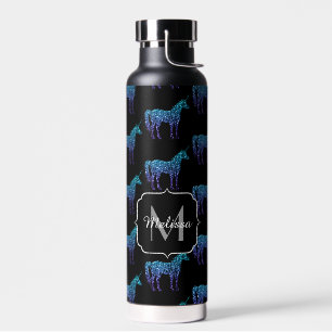 Botella De Agua Chispa de unicornio patrón de ombre azul acuático