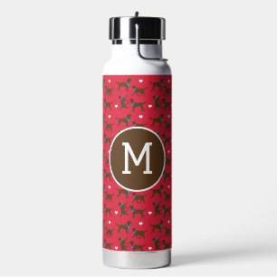 Botella De Agua Chocolate Labs Labrador Recuperador Monograma Rojo