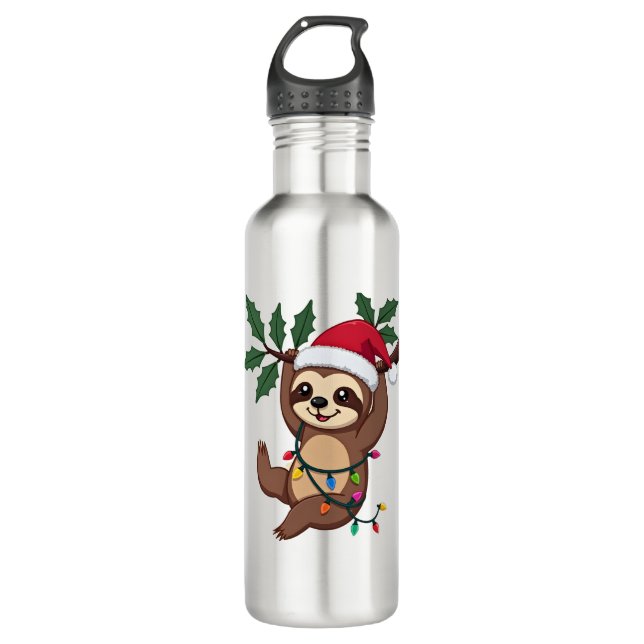Botella De Agua Christmas Lights Sloth Wearing Xmas Hat - Sloth Lo (Anverso)