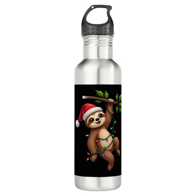 Botella De Agua Christmas Lights Sloth Wearing Xmas Hat - Sloth Lo (Anverso)