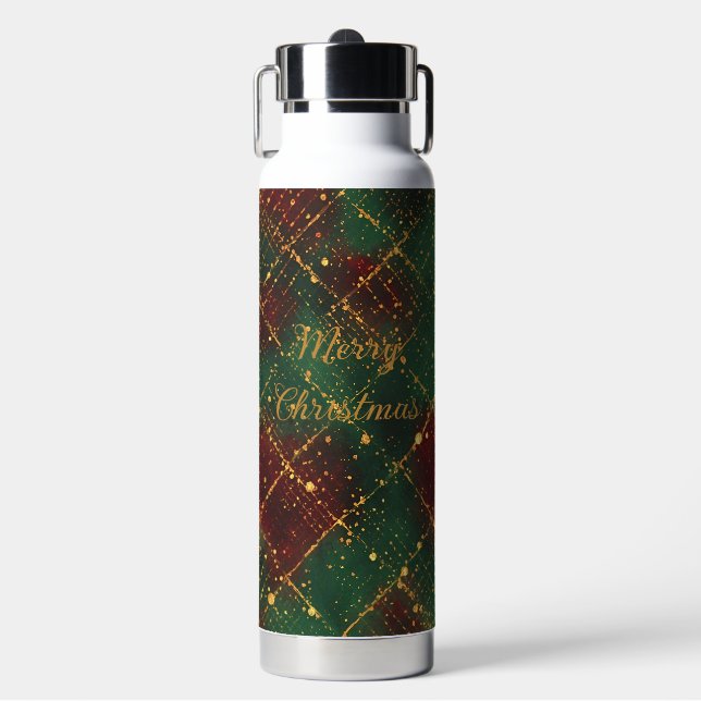 Botella De Agua Christmas, Merry Christmas,Luxury Gold Red Green  (Frente)