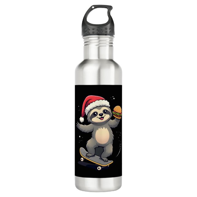 Botella De Agua CHRISTMAS SLOTH Funny Christmas Skateboard Sloth ( (Anverso)