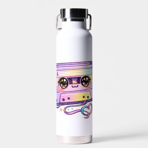 Botella De Agua Cinta de casete retro Kawaii linda Pastel Púrpura
