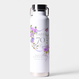 Botella De Agua Cinta de Rosa Púrpura Cumpleaños 70