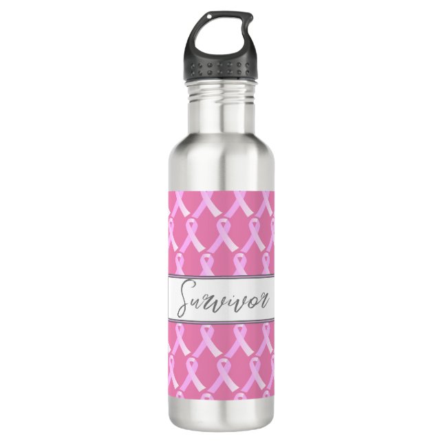 Botella De Agua Cinta rosa Sobreviviente de Cáncer de Mama (Anverso)