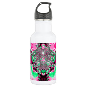 Botella De Agua Cintas rosadas y fractal del arco