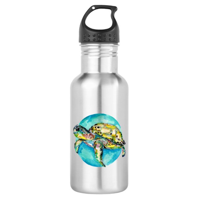 Botella De Agua Círculo azul de tortuga marina (Anverso)
