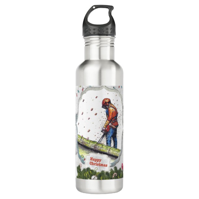 Botella De Agua Cirujano arborista de las motosierras Navidades Gi (Anverso)
