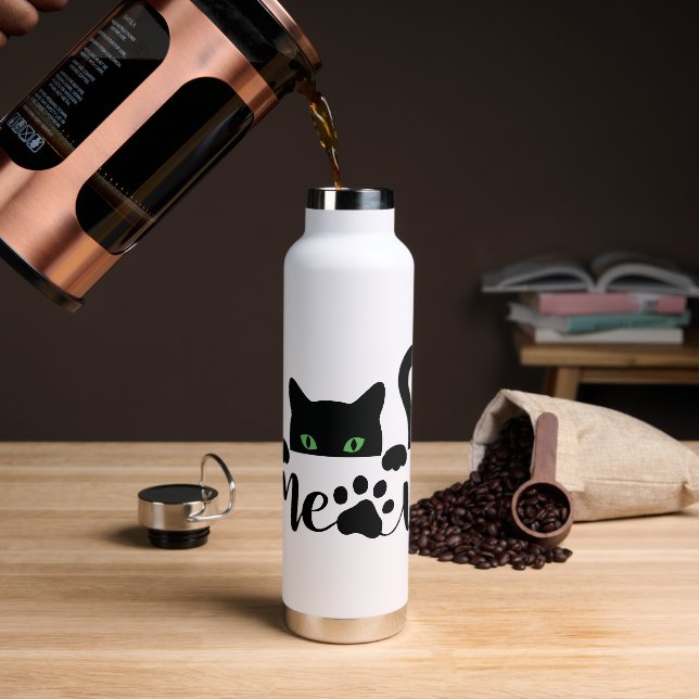 Botella De Agua Cita de gatos de flujo (Café)