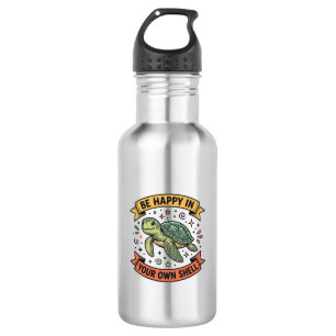 Botella De Agua Cita de Tortuga Feliz Diseño de Grabado Vintage_1