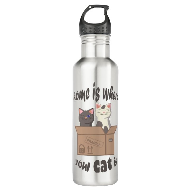 Botella De Agua Cita divertida Home es donde está tu gato (Anverso)