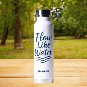Botella De Agua Cita motivadora flujo azul como el yoga de agua