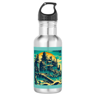 Botella De Agua Ciudad de Atlantis 1 - Estilo Woodblock