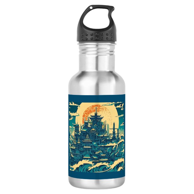 Botella De Agua Ciudad de Atlantis 2 - Estilo Woodblock (Anverso)