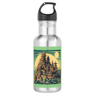 Botella De Agua Ciudad de Atlantis 4 - Estilo Woodblock