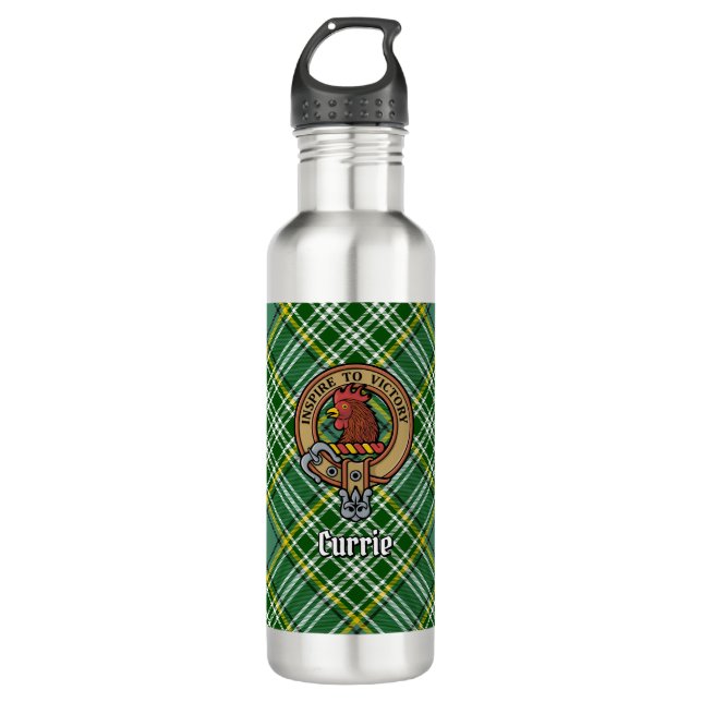 Botella De Agua Clan Currie Rooster Escudo sobre Tartán (Anverso)