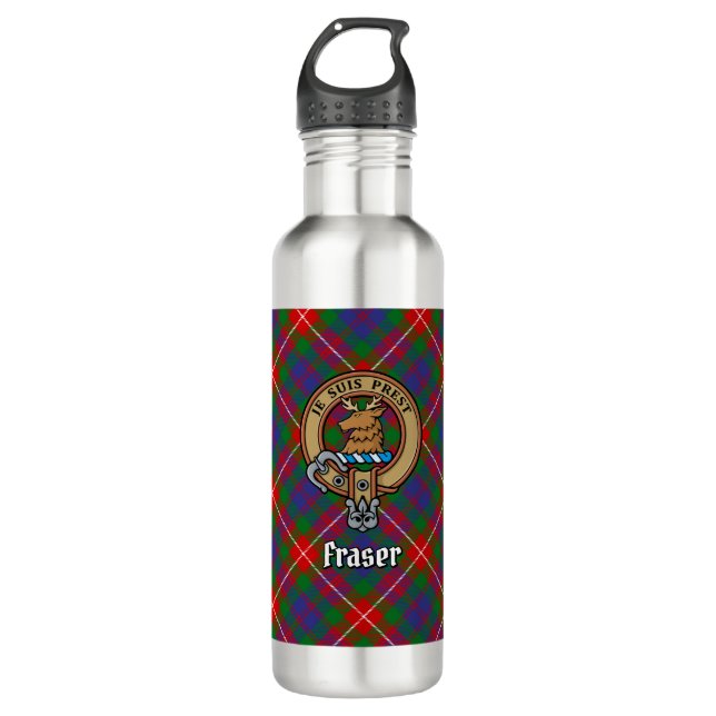 Botella De Agua Clan Fraser de Lovat Escudo sobre Tartán (Anverso)