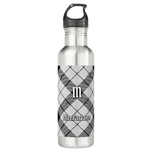 Botella De Agua Clan MacFarlane Tartán blanco y negro (Anverso)