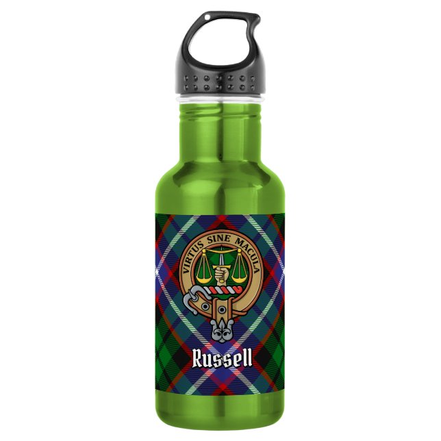 Botella De Agua Clan Russell Cresta sobre Tartán (Anverso)