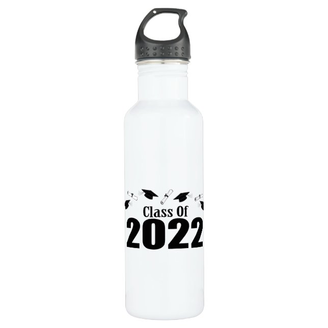 Botella De Agua Clase De 2022 Caps Y Diplomas (Negro) (Anverso)