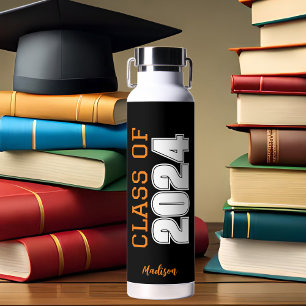 Botella De Agua Clase de Naranja Negro de Graduación Personalizada