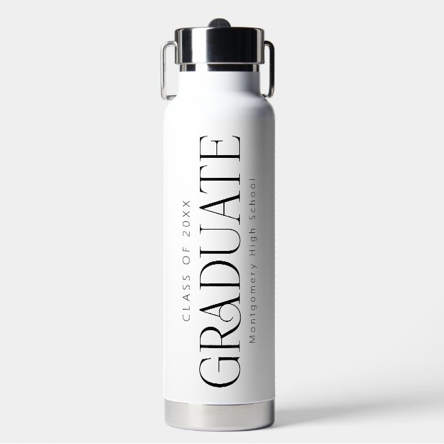Botella De Agua Clase Personalizada de Blanco Negro de Graduado 20 (Frente)